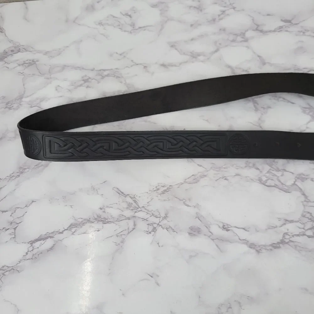 Bergamot Vintage 80s Black Leather Celtic Belt with Silver 2D Dragon Buckle